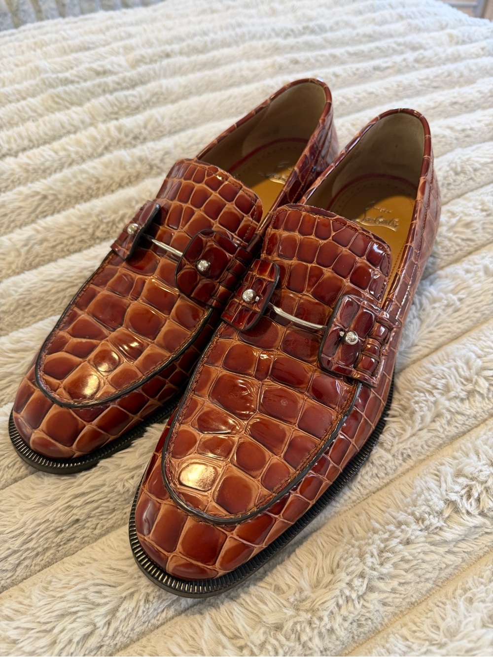Christian Louboutin Chambelimoc Alligator-embossed Loafers Size 43